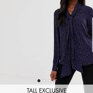 Tall Star print top with pussybow